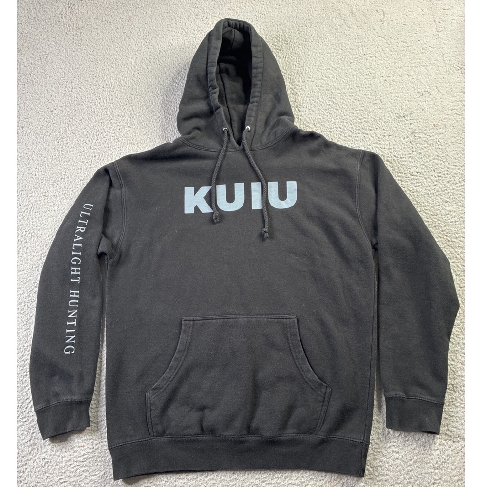 KUIU Ultralight Hunting Hoodie Mens M Black Logo Graphic Pullover Sweatshirt